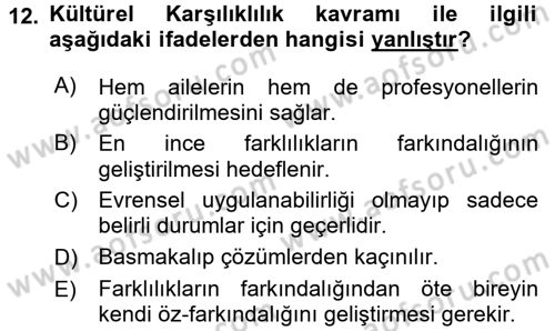 Aile Eğitimi Dersi Ara Sınavı Deneme Sınav Soruları 12. Soru