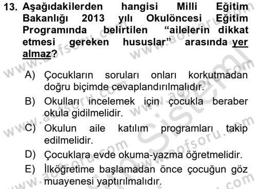 Aile Eğitimi Dersi Ara Sınavı Deneme Sınav Soruları 13. Soru