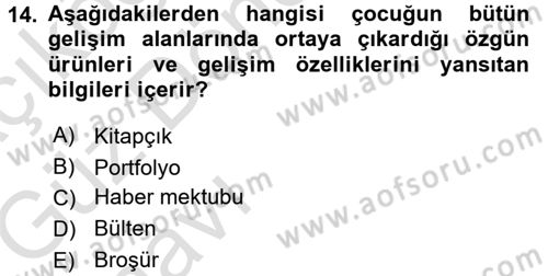 Aile Eğitimi Dersi Ara Sınavı Deneme Sınav Soruları 14. Soru