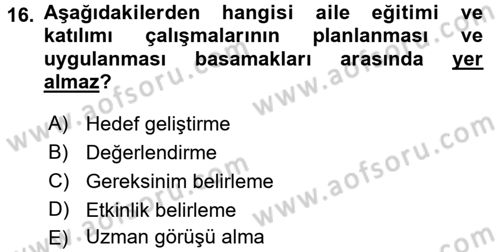 Aile Eğitimi Dersi Ara Sınavı Deneme Sınav Soruları 16. Soru
