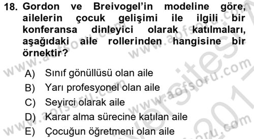 Aile Eğitimi Dersi Ara Sınavı Deneme Sınav Soruları 18. Soru