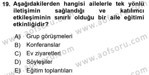 Aile Eğitimi Dersi Ara Sınavı Deneme Sınav Soruları 19. Soru