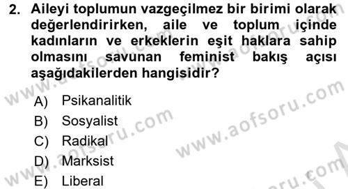 Aile Eğitimi Dersi Ara Sınavı Deneme Sınav Soruları 2. Soru
