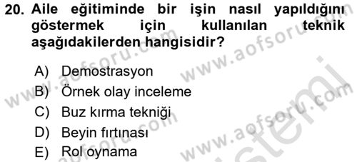 Aile Eğitimi Dersi Ara Sınavı Deneme Sınav Soruları 20. Soru