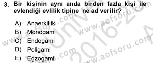 Aile Eğitimi Dersi Ara Sınavı Deneme Sınav Soruları 3. Soru