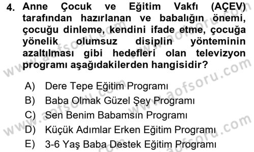 Aile Eğitimi Dersi Ara Sınavı Deneme Sınav Soruları 4. Soru