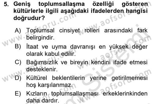 Aile Eğitimi Dersi Ara Sınavı Deneme Sınav Soruları 5. Soru