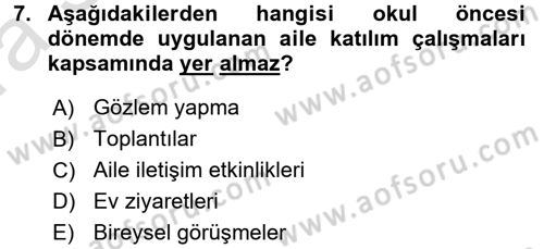 Aile Eğitimi Dersi Ara Sınavı Deneme Sınav Soruları 7. Soru