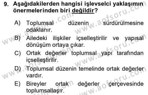 Aile Eğitimi Dersi Ara Sınavı Deneme Sınav Soruları 9. Soru