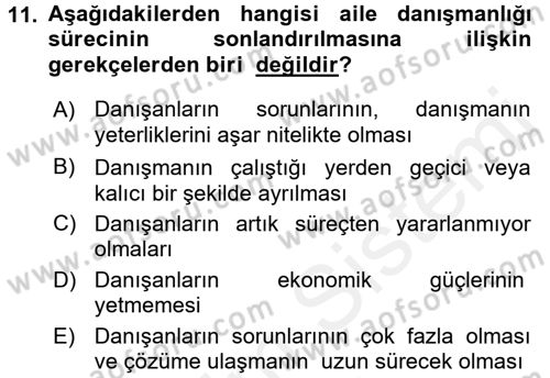 Aile Eğitimi Dersi 2016 - 2017 Yılı (Final) Dönem Sonu Sınav Soruları 11. Soru