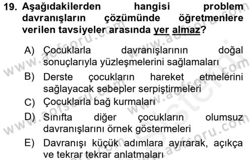 Aile Eğitimi Dersi 2016 - 2017 Yılı (Final) Dönem Sonu Sınav Soruları 19. Soru