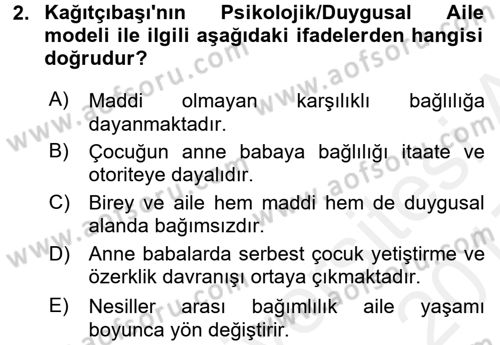 Aile Eğitimi Dersi 2016 - 2017 Yılı (Final) Dönem Sonu Sınav Soruları 2. Soru
