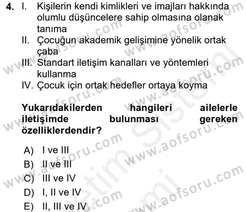Aile Eğitimi Dersi 2016 - 2017 Yılı (Final) Dönem Sonu Sınav Soruları 4. Soru