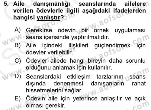 Aile Eğitimi Dersi 2016 - 2017 Yılı (Final) Dönem Sonu Sınav Soruları 5. Soru