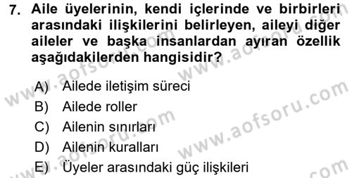 Aile Eğitimi Dersi 2016 - 2017 Yılı (Final) Dönem Sonu Sınav Soruları 7. Soru