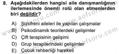 Aile Eğitimi Dersi 2016 - 2017 Yılı (Final) Dönem Sonu Sınav Soruları 8. Soru