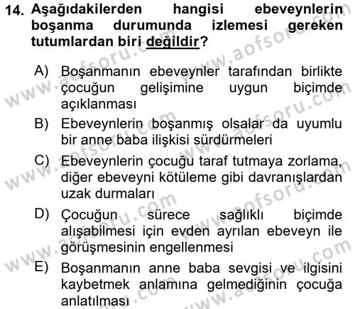 Aile Eğitimi Dersi 2017 - 2018 Yılı 3 Ders Sınav Soruları 14. Soru