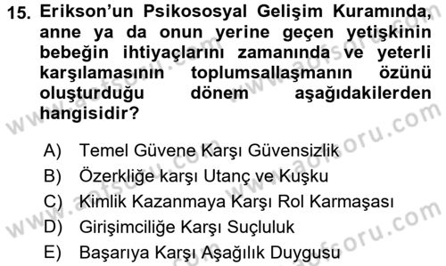 Aile Eğitimi Dersi 2017 - 2018 Yılı 3 Ders Sınav Soruları 15. Soru