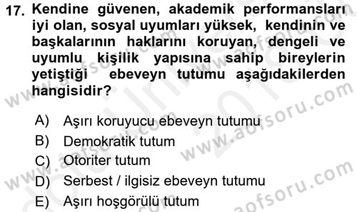 Aile Eğitimi Dersi 2017 - 2018 Yılı 3 Ders Sınav Soruları 17. Soru