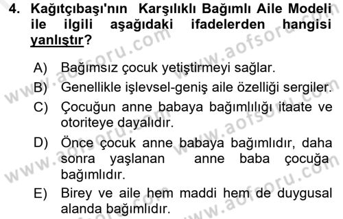 Aile Eğitimi Dersi 2017 - 2018 Yılı 3 Ders Sınav Soruları 4. Soru