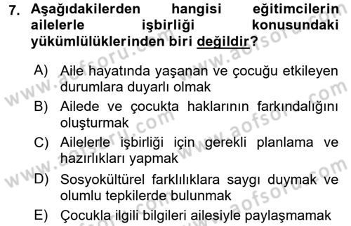 Aile Eğitimi Dersi 2017 - 2018 Yılı 3 Ders Sınav Soruları 7. Soru