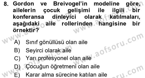 Aile Eğitimi Dersi 2017 - 2018 Yılı 3 Ders Sınav Soruları 8. Soru