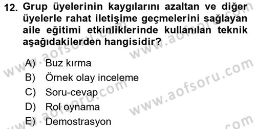 Aile Eğitimi Dersi Ara Sınavı Deneme Sınav Soruları 12. Soru