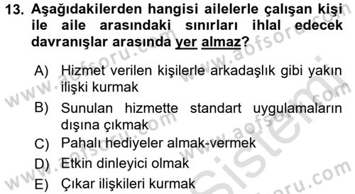 Aile Eğitimi Dersi Ara Sınavı Deneme Sınav Soruları 13. Soru