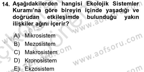 Aile Eğitimi Dersi Ara Sınavı Deneme Sınav Soruları 14. Soru