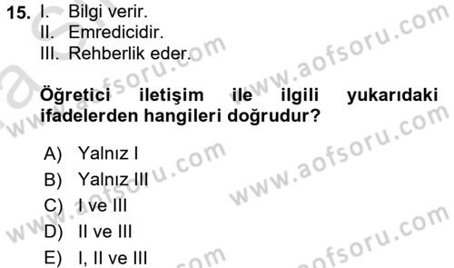Aile Eğitimi Dersi Ara Sınavı Deneme Sınav Soruları 15. Soru