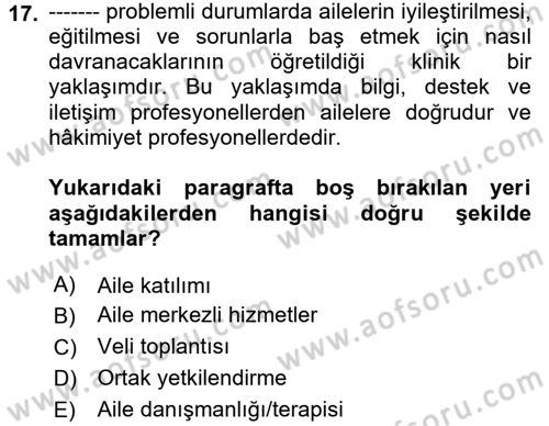 Aile Eğitimi Dersi Ara Sınavı Deneme Sınav Soruları 17. Soru