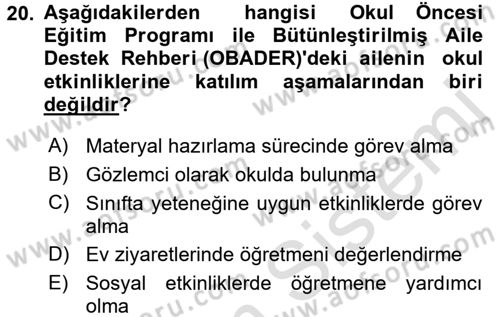 Aile Eğitimi Dersi Ara Sınavı Deneme Sınav Soruları 20. Soru
