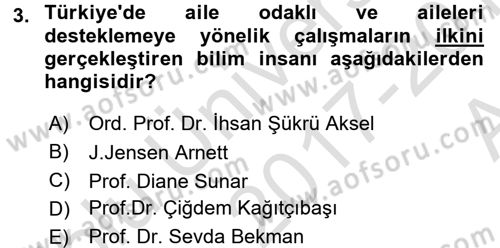 Aile Eğitimi Dersi Ara Sınavı Deneme Sınav Soruları 3. Soru