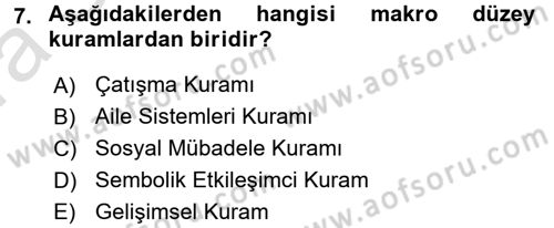Aile Eğitimi Dersi Ara Sınavı Deneme Sınav Soruları 7. Soru