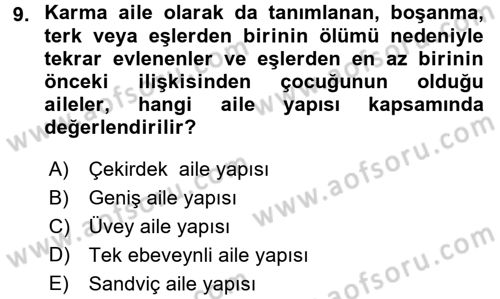 Aile Eğitimi Dersi Ara Sınavı Deneme Sınav Soruları 9. Soru