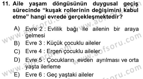 Aile Eğitimi Dersi 2017 - 2018 Yılı (Final) Dönem Sonu Sınav Soruları 11. Soru
