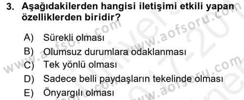 Anne Baba Eğitimi Ve Danışmanlık Hizmetleri Dersi 2017 - 2018 Yılı (Final) Dönem Sonu Sınavı 3. Soru