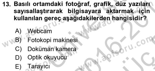 Çocuk, Bilim Ve Teknoloji Dersi 2016 - 2017 Yılı 3 Ders Sınav Soruları 13. Soru
