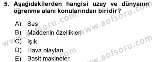 Çocuk, Bilim Ve Teknoloji Dersi 2016 - 2017 Yılı 3 Ders Sınav Soruları 5. Soru