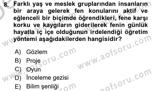 Çocuk, Bilim Ve Teknoloji Dersi 2016 - 2017 Yılı 3 Ders Sınav Soruları 8. Soru