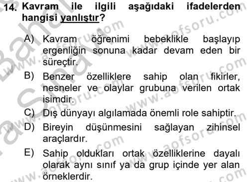 Çocuk, Bilim Ve Teknoloji Dersi 2016 - 2017 Yılı (Vize) Ara Sınav Soruları 14. Soru