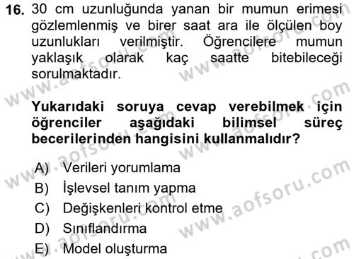 Çocuk, Bilim Ve Teknoloji Dersi 2016 - 2017 Yılı (Vize) Ara Sınav Soruları 16. Soru