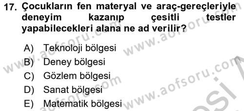 Çocuk, Bilim Ve Teknoloji Dersi 2016 - 2017 Yılı (Vize) Ara Sınavı 17. Soru