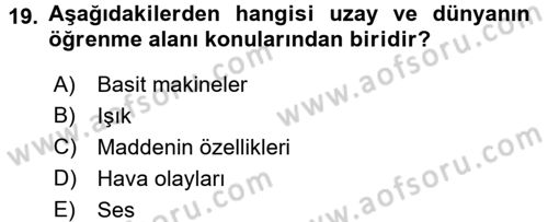 Çocuk, Bilim Ve Teknoloji Dersi 2016 - 2017 Yılı (Vize) Ara Sınav Soruları 19. Soru