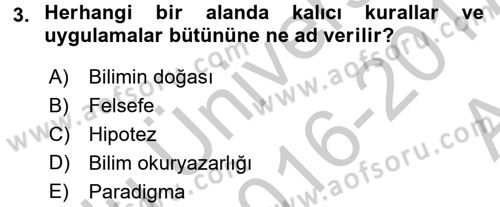 Çocuk, Bilim Ve Teknoloji Dersi 2016 - 2017 Yılı (Vize) Ara Sınav Soruları 3. Soru