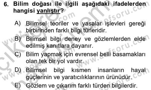 Çocuk, Bilim Ve Teknoloji Dersi 2016 - 2017 Yılı (Vize) Ara Sınav Soruları 6. Soru