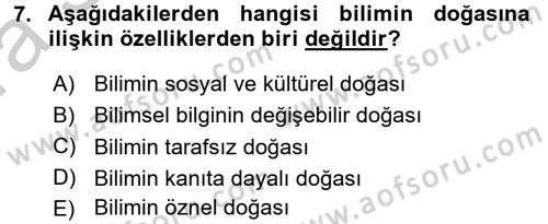Çocuk, Bilim Ve Teknoloji Dersi 2016 - 2017 Yılı (Vize) Ara Sınav Soruları 7. Soru