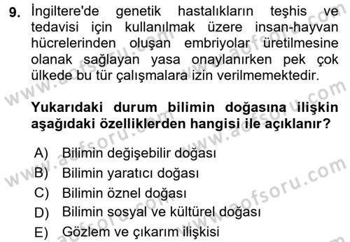 Çocuk, Bilim Ve Teknoloji Dersi 2016 - 2017 Yılı (Vize) Ara Sınav Soruları 9. Soru