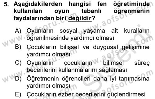 Çocuk, Bilim Ve Teknoloji Dersi 2016 - 2017 Yılı (Final) Dönem Sonu Sınav Soruları 5. Soru