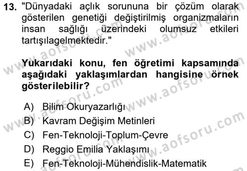 Çocuk, Bilim Ve Teknoloji Dersi 2017 - 2018 Yılı 3 Ders Sınav Soruları 13. Soru